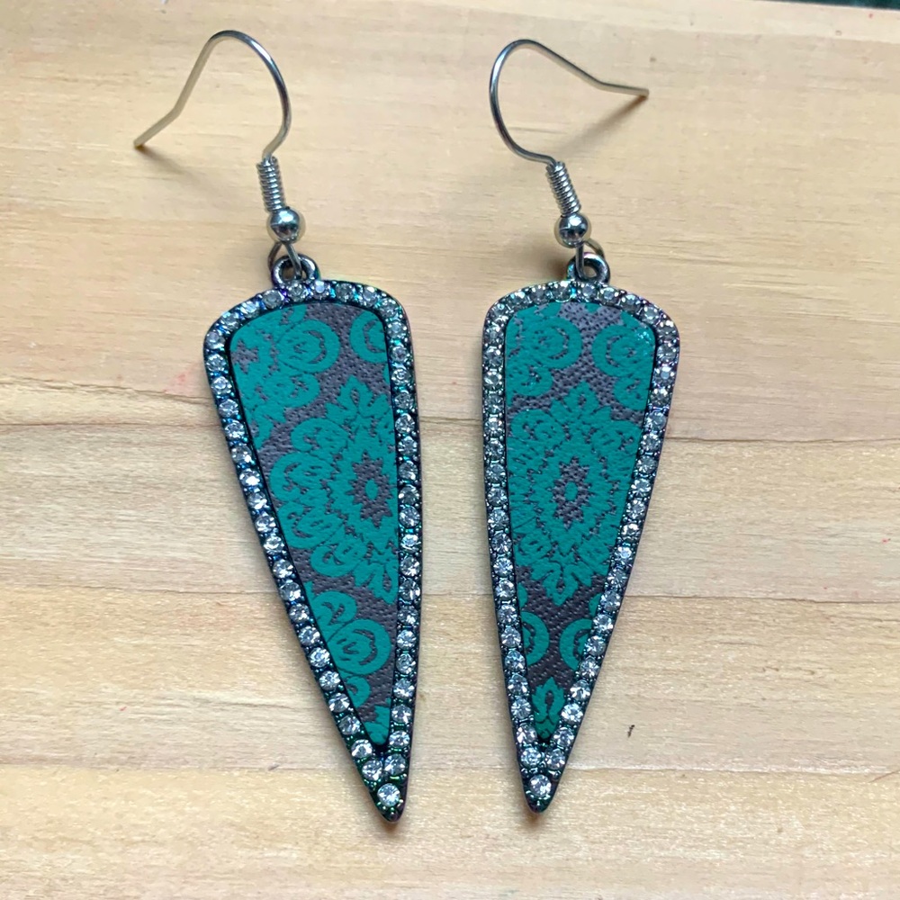 Green and oil spill earrings